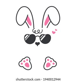 Vector flat bunny in cool dress with black glasses Isolated on white background.