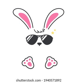 Vector flat bunny in cool dress with black glasses Isolated on white background.