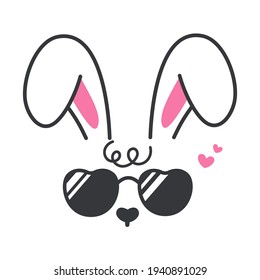 Vector flat bunny in cool dress with black glasses Isolated on white background.