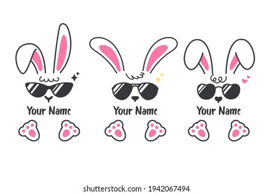Vector flat bunny in cool dress with black glasses Isolated on white background.