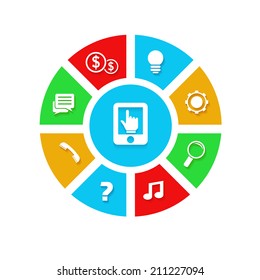Vector flat business colorful infographic design with different white icons