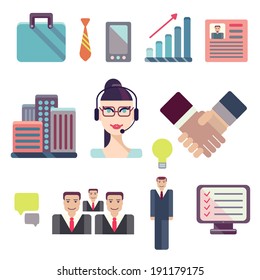 Vector flat business and communication icons on white background set for Web and Mobile Applications