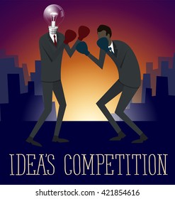 Vector flat business concept competition. Two boxing business mans