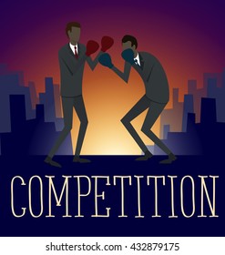 Vector flat business concept competition. Two boxing business mans