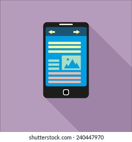 Vector, flat business, education icon, long shadow, colorful background, smartphon