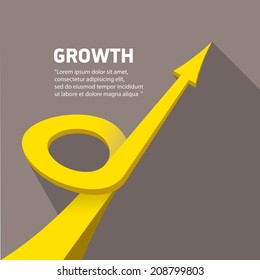 vector flat Business graph and chart on grey background.vector golden grow up arrow.