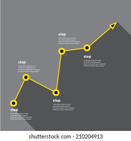 vector flat Business graph and chart on grey background. vector golden grow up arrow.