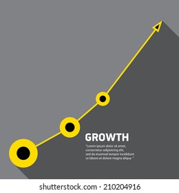 vector flat Business graph and chart on grey background. vector golden grow up arrow.