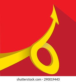 vector flat Business graph and chart on red background.vector golden grow up arrow