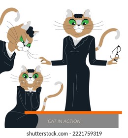 Vector flat business lady cat dress 