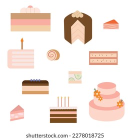 Ilustración del conjunto de pasteles planos vectoriales