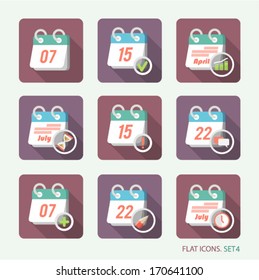 Vector flat calendar icons. Set 4.