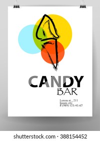 Vector flat candy bar and sweet shop logo design. Sweet store insignia design. Bakery, kid toys store, home made cakes and pies logo, restaurant, cafe, catering brand mark design.