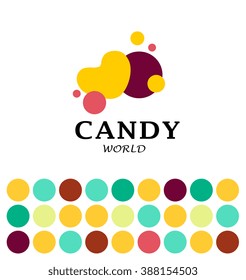 Vector flat candy bar and sweet shop logo design. Sweet store insignia design. Bakery, kid toys store, home made cakes and pies logo, restaurant, cafe, catering brand mark design.