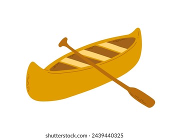 Vector flat canoe isolated on white. Cartoon kayak with paddle