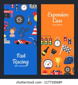 Vector flat car racing icons web banner templates and poster layout illustration