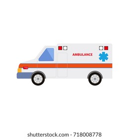 vector flat cartoon ambulance car. Paramedic emergency auto. Medical evacuation service rescue vehicle. Hospital transport. Isolated illustration on a white background