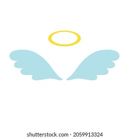 Vector flat cartoon angel wings and nimbus isolated on white background