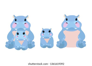 vector flat cartoon animal clip art hippo, river-horse