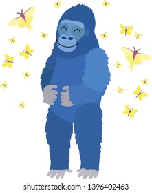 vector flat cartoon animal clip art gorilla, butterflies