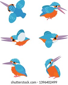 vector flat cartoon animal clip art kingfisher birds set