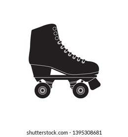 Vector Flat Cartoon Black Icon Logo Roller Skate Isolated On White Background 