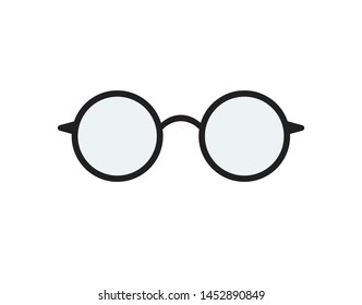 Vector flat cartoon black icon of glasses isolated on white background 