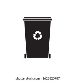 Vector flat cartoon black Recycle Bin for Utilization of Garbage. Saving Of The Environment Illustration isolated on white background