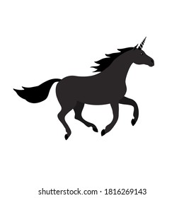 Vector flat cartoon black unicorn isolated on white background