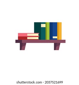 Vector flat cartoon books on shelf isolated on empty background-furniture and interior elements,reading and learning concept,web site banner ad design