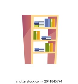 Libros de dibujos animados planos vectoriales en un puesto de libros aislados en muebles de fondo vacíos y elementos interiores, concepto de lectura y aprendizaje, banner y diseño de sitios web
