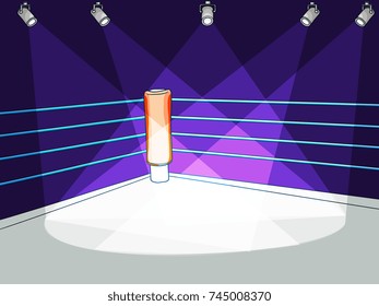 vector flat cartoon boxing club ring with searchlight light. Isolated illustration on a white background.