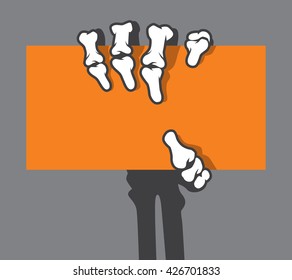 Vector Flat Cartoon Bright Colored Human Skeleton Hand And Arm Holding Business Card, Credit Card, 