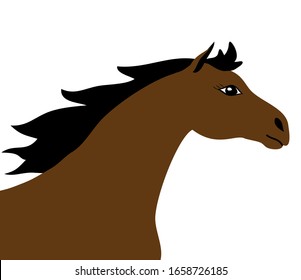 Vector flat cartoon brown bay horse head profile isolated on white background