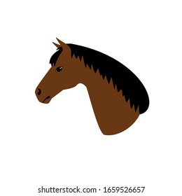 Vector flat cartoon brown bay horse head isolated on white background