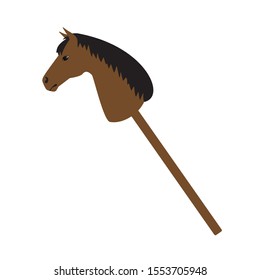 Vector flat cartoon brown riding hobby horse toy isolated on white background
