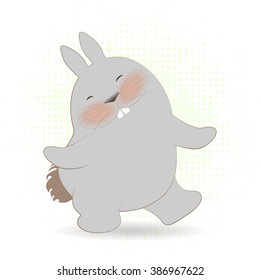 Vector flat  cartoon bunnies dancing. Vector flat for print rabbit dancing, fashion animal illustration, cute hipster bunny boy and  girl, character design for apparel.
 happy dancing rabbit