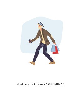 Vector flat cartoon character on shopping sale - discounts,sales,fashion,emotions,lifestyle,social concept