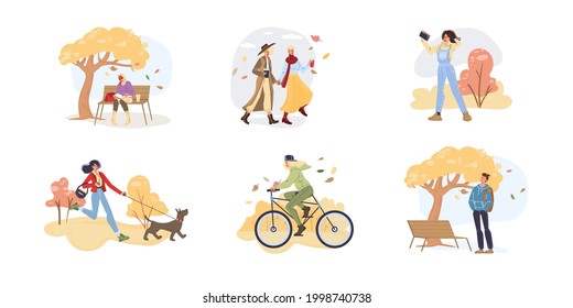 Vector Flat Cartoon Characters Doing Autumn Stock Vector (Royalty Free ...