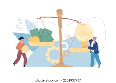 Vector flat cartoon characters investing in business projects-sponsoring original interesting idea,financial social concept,web site ad banner design