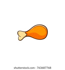 vector flat cartoon chicken leg shank icon. Grilled, fried chicken drumstick for your restaurant menu design. Isolated illustration on a white background.