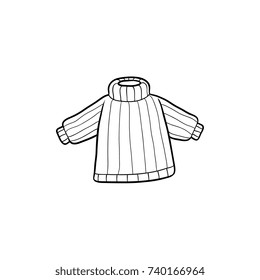 vector flat cartoon child baby kid monochrome warm knitted winter pullover. Fashionable trendy style female casual clothing. Isolated illustration on a white background for coloring book design