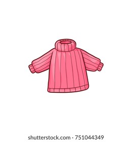 vector flat cartoon child baby kid pink warm knitted winter pullover. Fashionable trendy style female casual clothing. Isolated illustration on a white background.