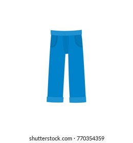 vector flat cartoon child, kid denim jeans pants icon. Fashionable trendy style casual clothing. Isolated illustration on a white background.
