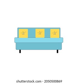 Vector flat cartoon couch with pillows isolated on empty background-modern furniture,living room interior elements,comfort home life concept,web site banner ad design