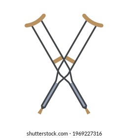 Vector flat cartoon crossed invalid crutch isolated on white background