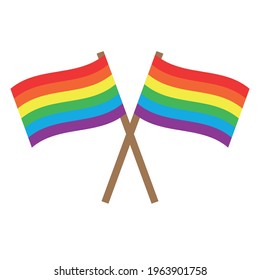 Vektorflache Cartoon gekreuzt lgbt-pride Regenbogenflagge einzeln auf weißem Hintergrund