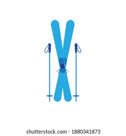 Dibujo vectorial plano cruzado esquí aislado en fondo blanco