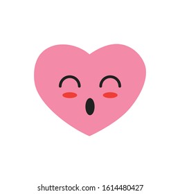 Vector flat cartoon cute pink heart with happy face isolated on white background