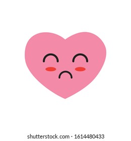 Vector flat cartoon cute pink heart with face isolated on white background